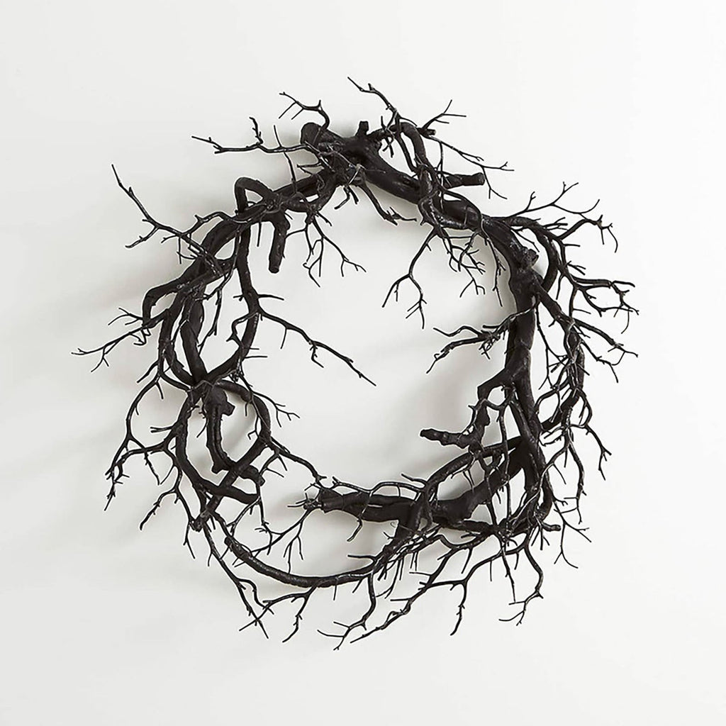 18 Inch Black Twig Halloween Wreath for Front Door - Artificial Dead Branch Garland for Indoor Outdoor Party Home Decor