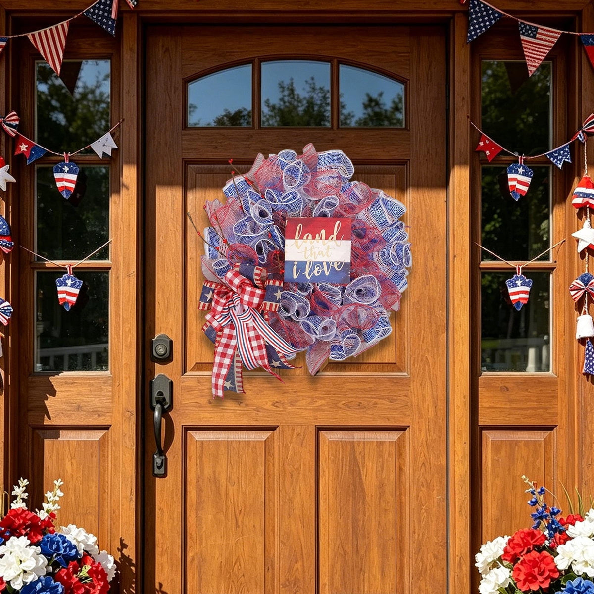 Nkmbld 4th of July Wreaths for Front Door, Independence Day Wreath Red White Blue Flower Wreath for Independence Day Memorial Day Flag Day Decor