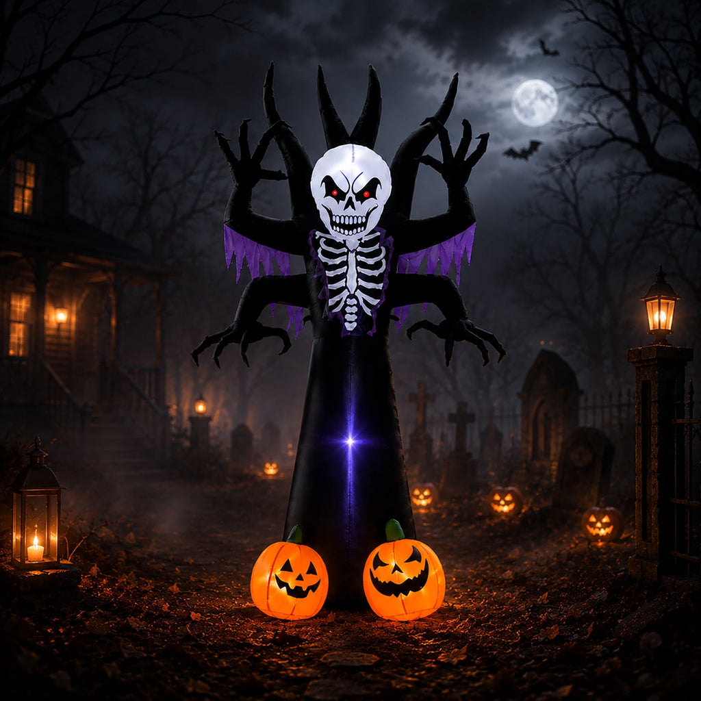 Toiyjofe 8ft Halloween Inflatable Skeleton Tree with LED Lights, Spooky Lighted Outdoor Yard Decoration with Grim Reaper & Pumpkins