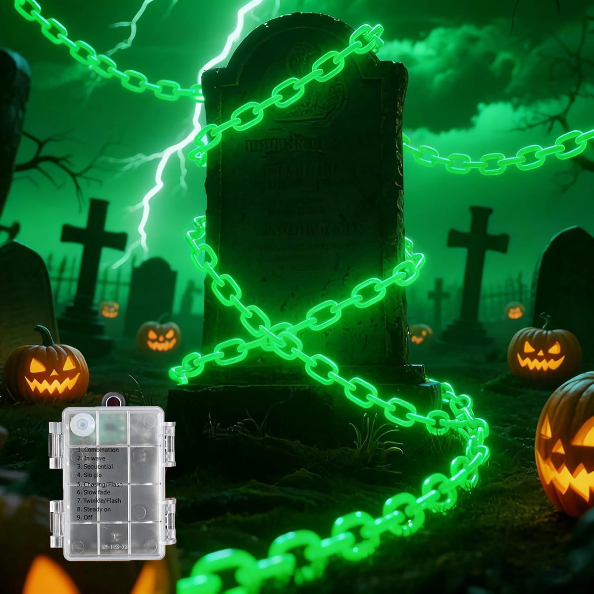 10Ft Battery Operated Plastic Chain Lights for Halloween Decorations, 8 Modes Timer Orange Halloween String Lights Waterproof Lighted Props Chains for Skeleton Dog, Haunt House,Costumes Party Decor