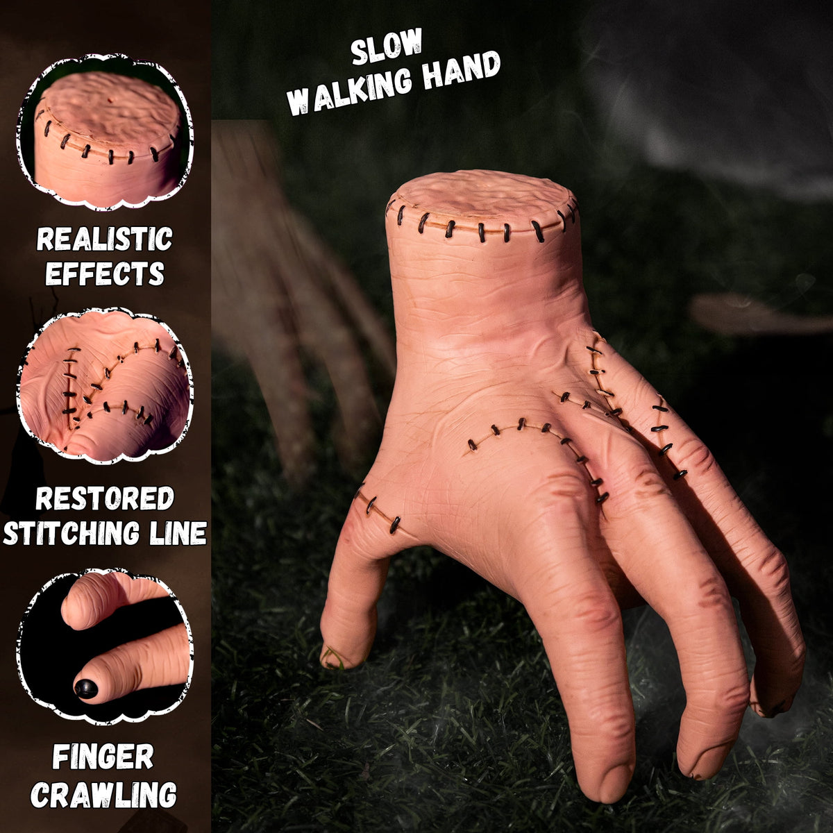 ELAMAS Halloween Animatronics Thing Hand Decorations, Sound Activated Crawling Hand with Creepy Sound Scary Walking Zombie Hands for Indoor Outdoor Yard Halloween Party Decor Haunted House Props