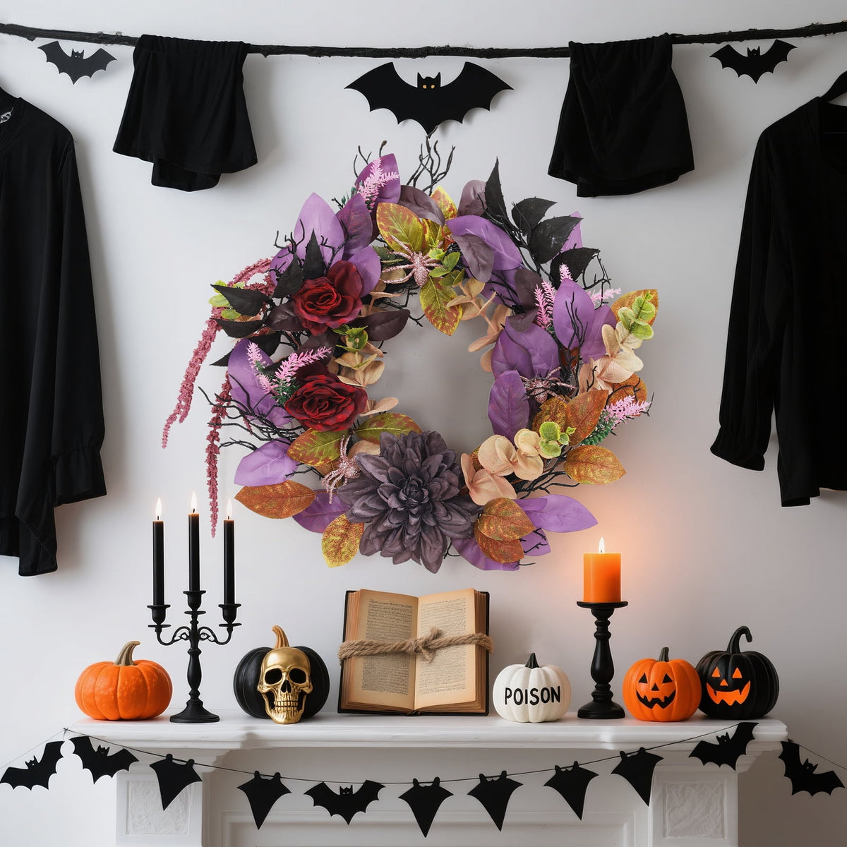Garvee Halloween Wreath for Front Door, 18 Inch/20 Inch Fall Wreath for Indoor Outdoor Wall Window Porch Patio Garden Farmhouse Home Party Prom Decoration