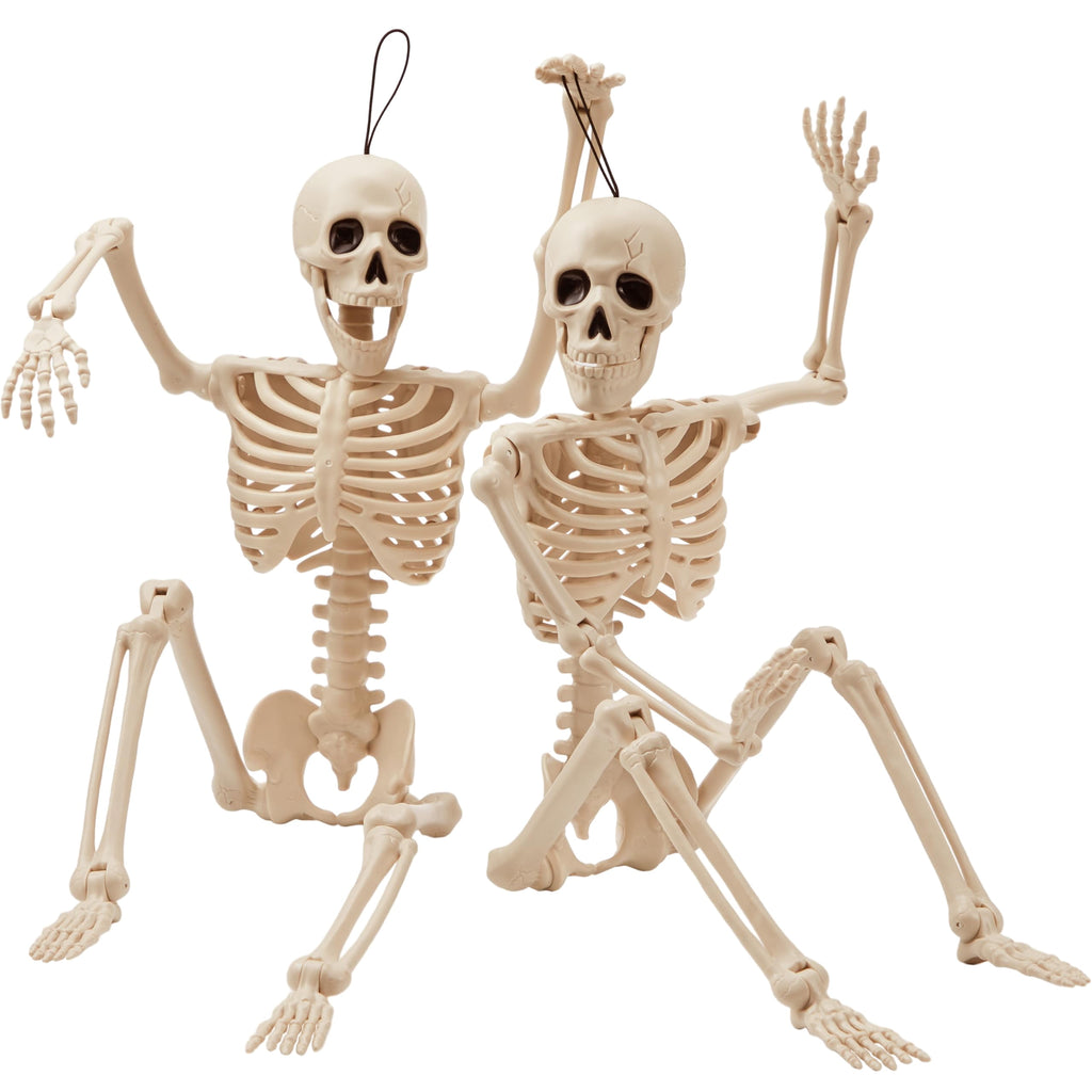 Joyfy 2 Pcs 24 Inch Halloween Skeleton Decor,2 FT Posable Skeleton Halloween Prop for Haunted House Indoor Outdoor Decoration Spooky Decor,Full Body with Movable Joints for Halloween Decoration