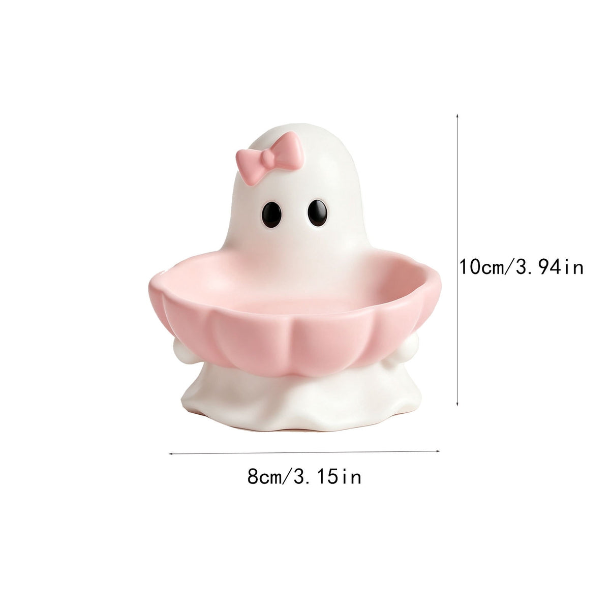 Pink Halloween Decor Ghost Candy Bowl Figurine with Bow and Scalloped Holder for Indoor Tabletop Decor and Party Favor Display
