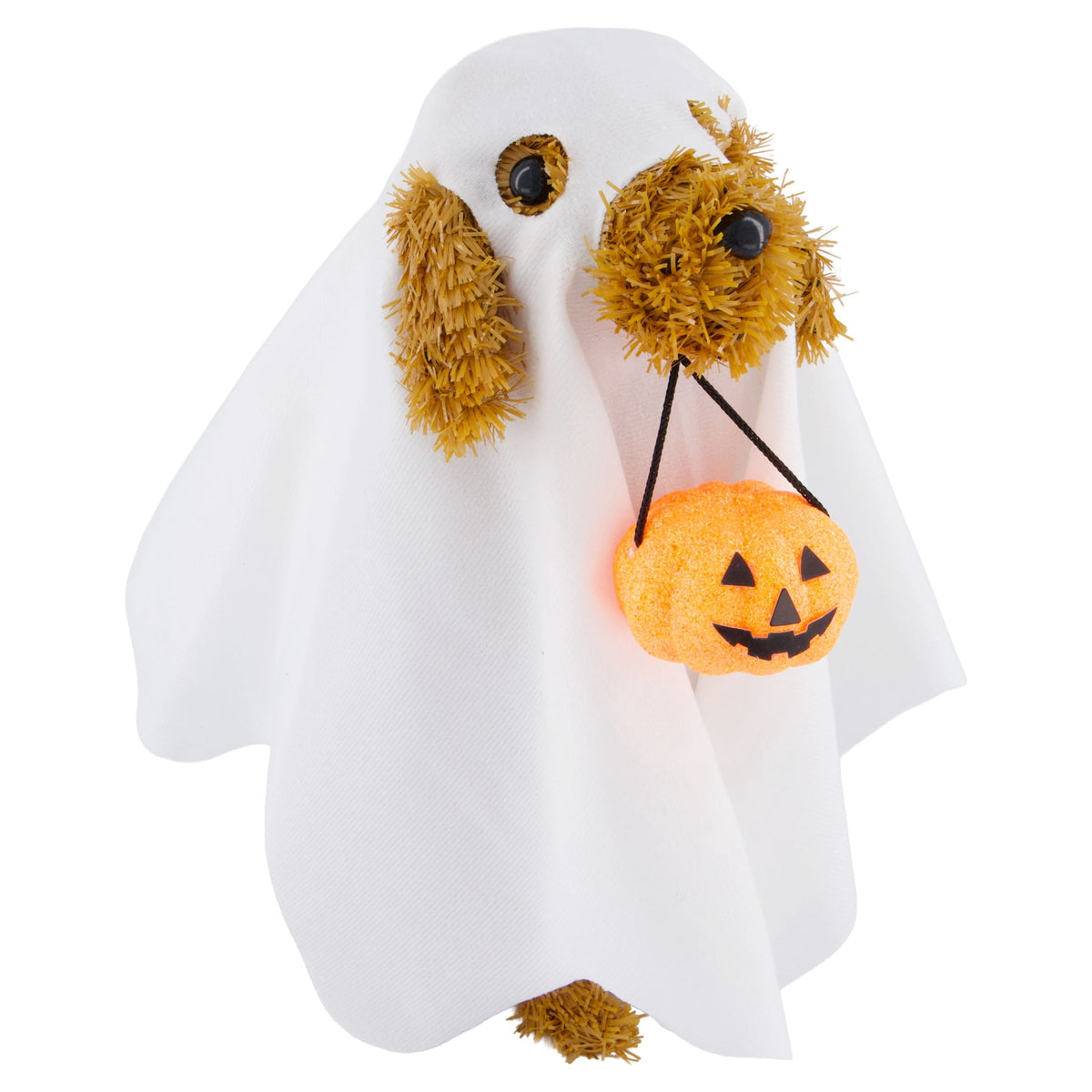 Tinsel Dog in Ghost Costume Tabletop Decoration, Brown and White, Halloween by Way To Celebrate