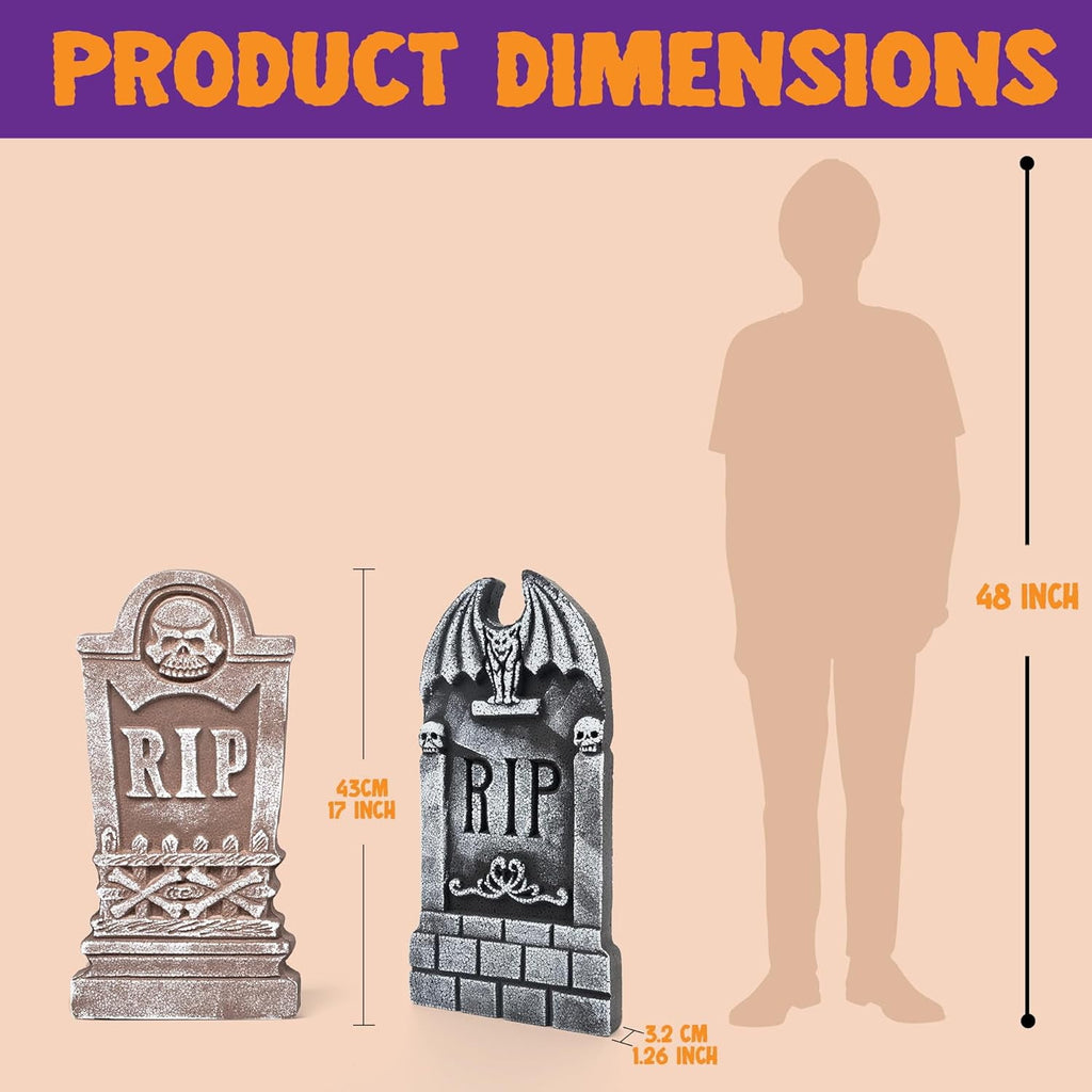 Joyfy 5 Pack Halloween Tombstone Outdoor Decorations,17 Inch Foam RIP Cemetery Headstone Decoration and 12 Halloween Yard Lawn Decoration Metal Stakes