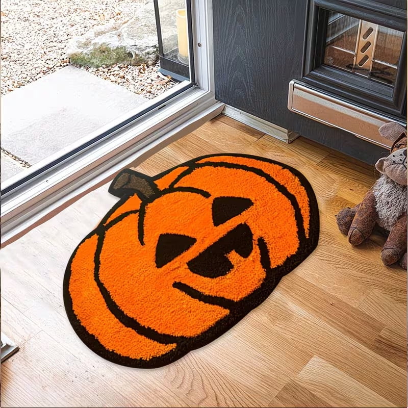 Halloween Door Mat Pumpkin Shaped Non-Absorbent Skidproof Mat 15.75x23.62in Polyester Skidproof & Weather Resistant for Front Door Porch Indoor Outdoor Halloween Door Mat by MPOISVA