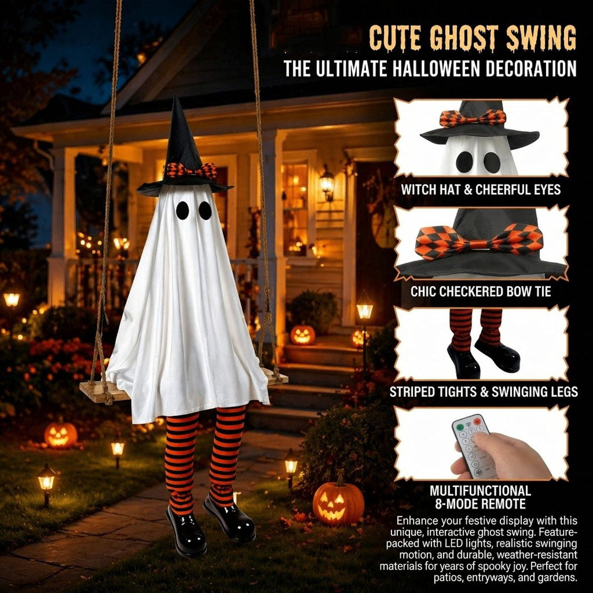 Light Up 2.1 Ft Ghost Walking Dog 2 Pcs, Halloween Ghost Decoration, Adjustable Standing Porch Yard Lawn Decor, Modern Farmhouse Halloween Yard Decor (A)