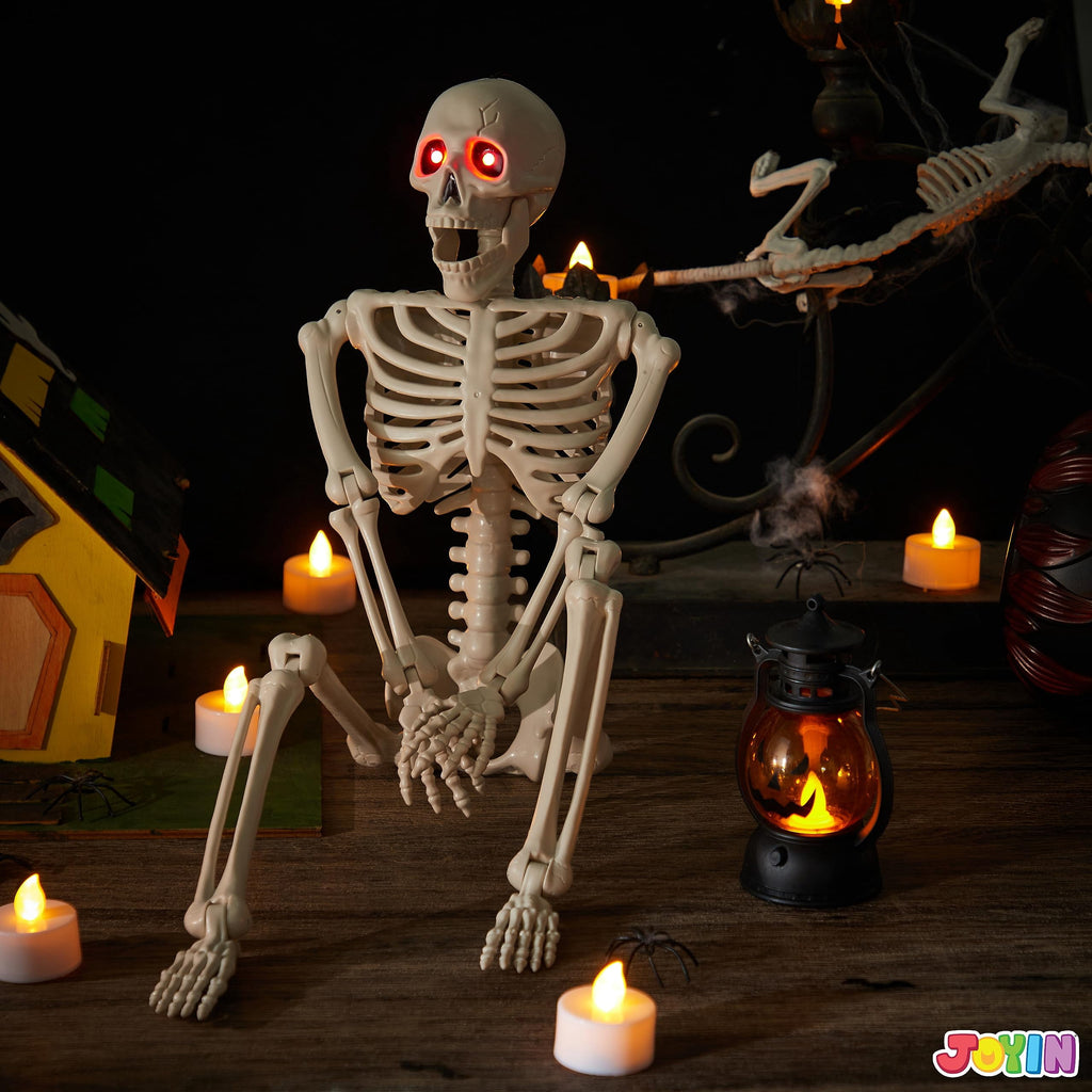 Joyfy 2 Pcs 24 Inch Halloween Skeleton Decor,2 FT Posable Skeleton Halloween Prop for Haunted House Indoor Outdoor Decoration Spooky Decor,Full Body with Movable Joints for Halloween Decoration
