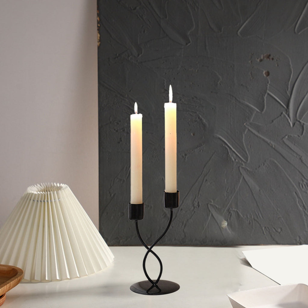 Slhenay Modern Candlestick Candle Holders for 2 Candles- Matte Black Candelabra for Halloween Tabletop Taper Candlesticks Decor for Home Decorative Candle Stick Holder for Formal Events Dining Room