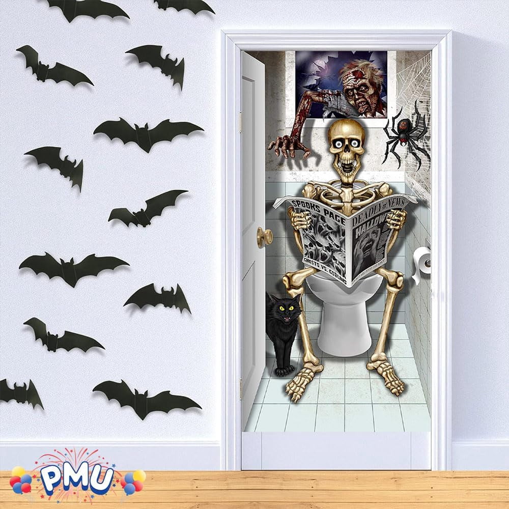 PMU Halloween Bathroom Door Cover, Halloween Decor, Door Decor