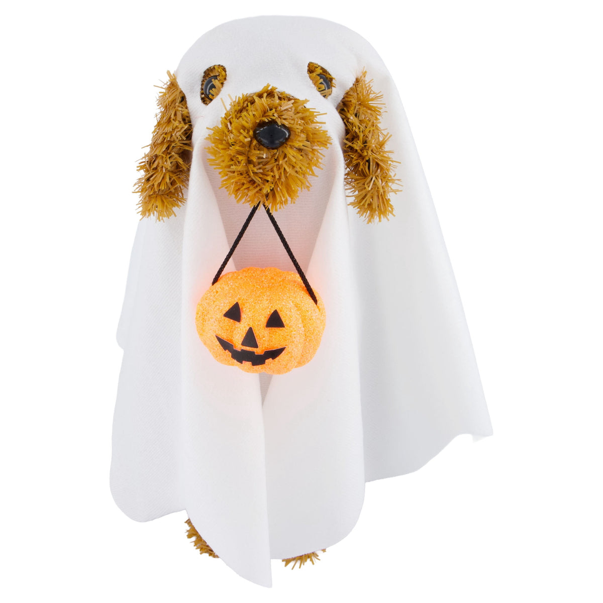 Tinsel Dog in Ghost Costume Tabletop Decoration, Brown and White, Halloween by Way To Celebrate