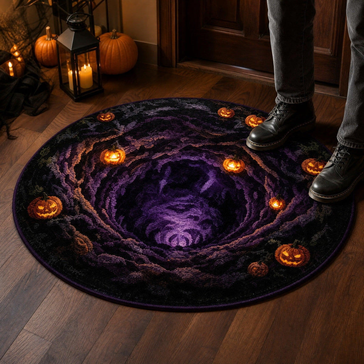 Halloween Dog Door Mat 16x24", Golden Retriever Ghost Pumpkin Welcome Rug for Porch, Halloween Outdoor Decorations
