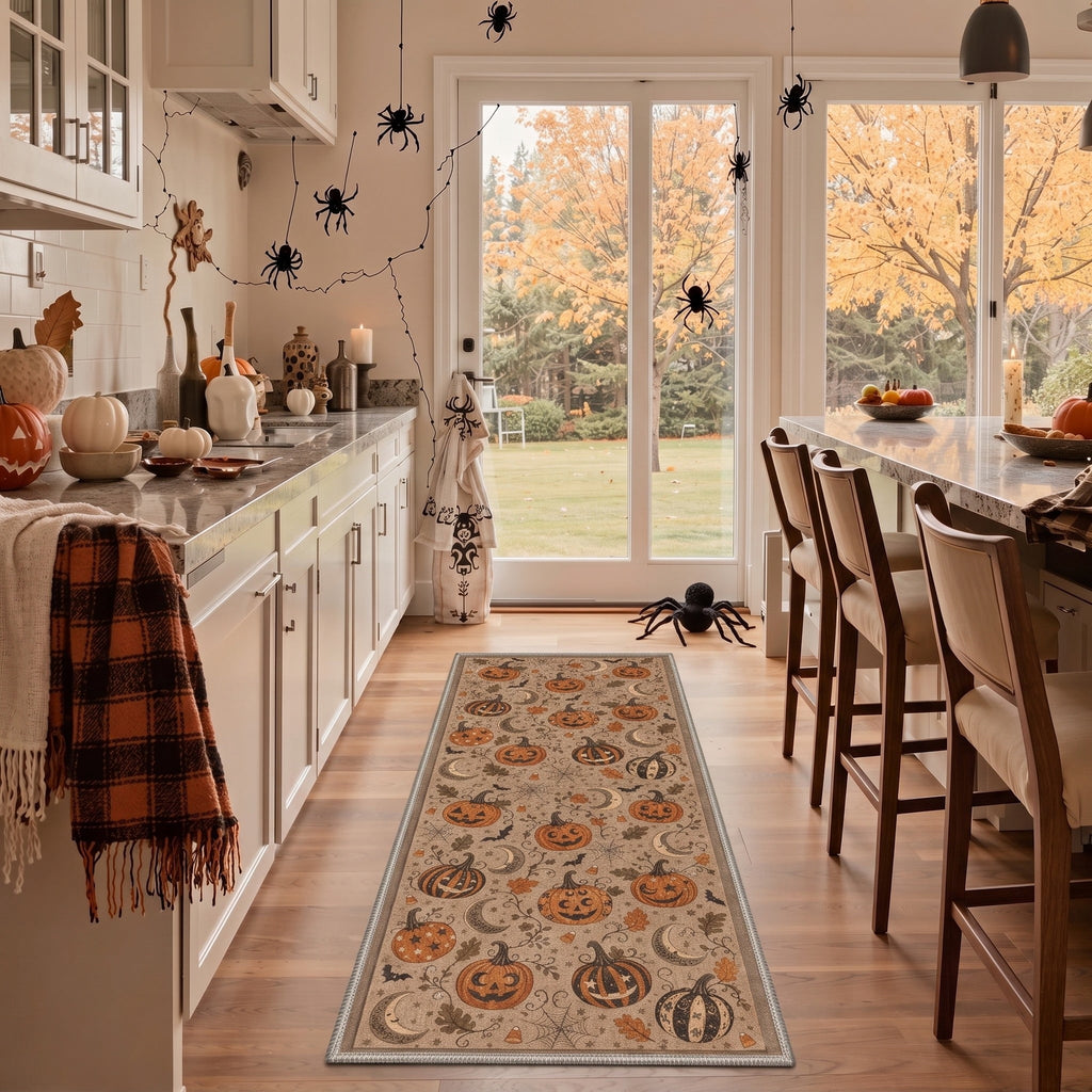 GENIMO 5'x7' Halloween Area Rug for Living Room, Washable Non Slip Soft Vintage Pumpkin Indoor Rug for Bedroom Dining Room Home Office, Antique Moss