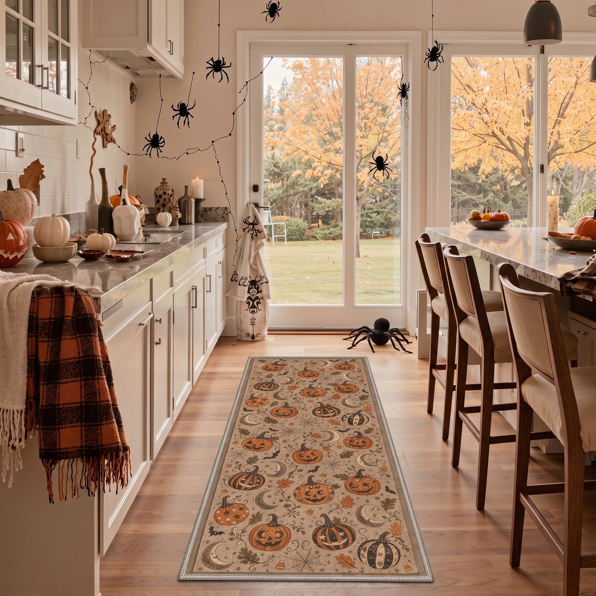 GENIMO 5'x7' Halloween Area Rug for Living Room, Washable Non Slip Soft Vintage Pumpkin Indoor Rug for Bedroom Dining Room Home Office, Antique Moss
