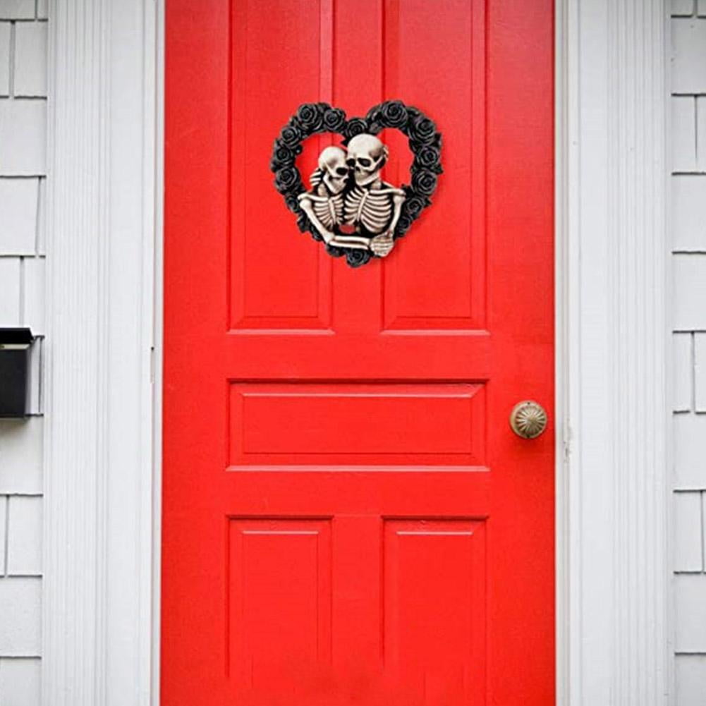 Heart-shaped Skeleton Wreath Thanksgiving Halloween Decoration Craft Door Q6A5