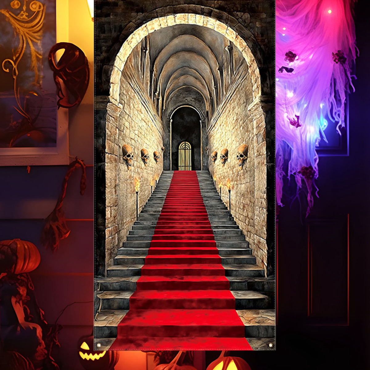 DAMAI Halloween Door Hanging Curtain Party Festival Scene Layout Supplies Decorative Porch Hanging Cloth