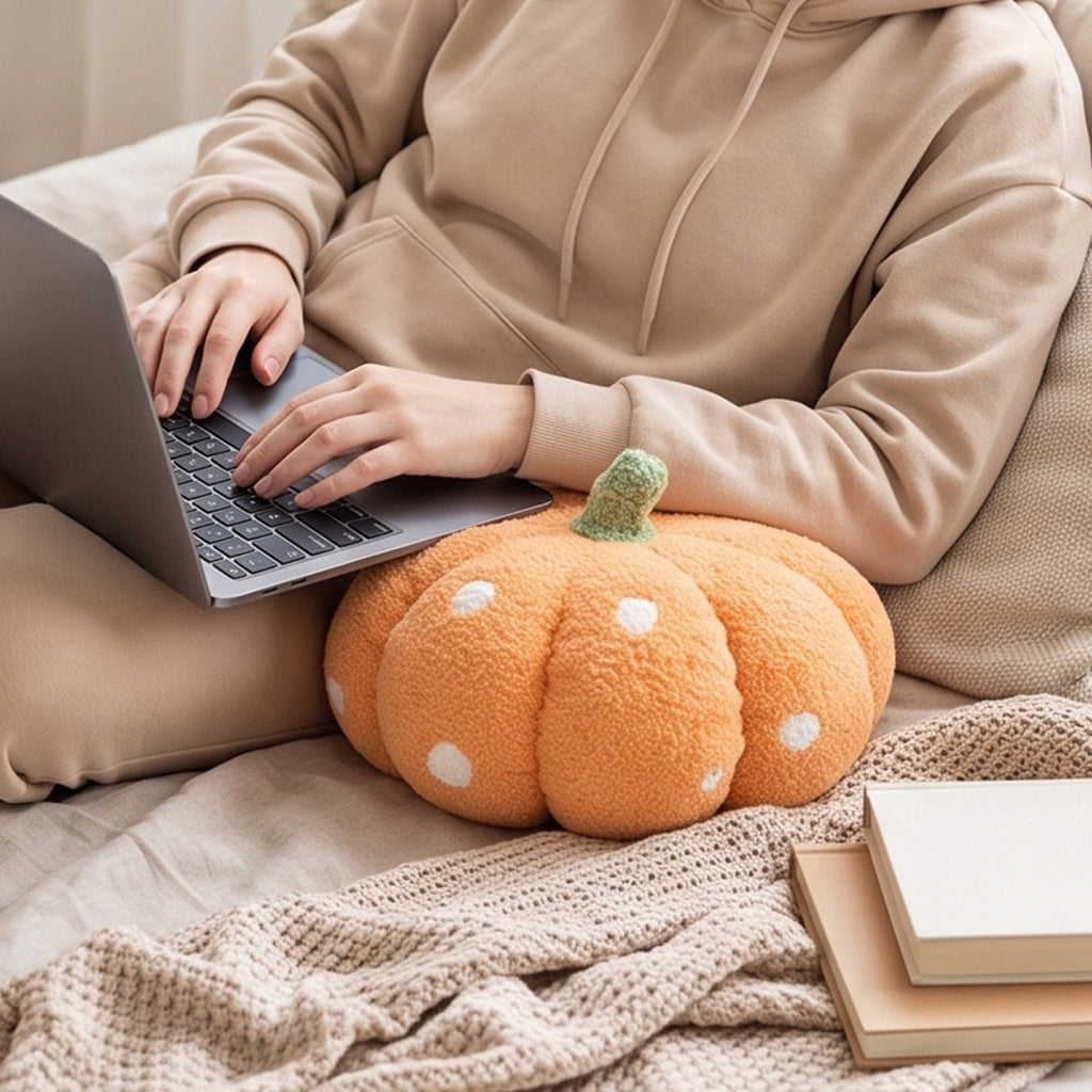 Yhmxh Soft Fluffy Pumpkin Throw Pillow, 3D Plush Sherpa Stuffed Pumpkin Cushion Decor, Cute Autumn Harvest Pumpkin Shaped Plush Toy for Sofa Couch Bed Farmhouse Thanksgiving Halloween Party Decor