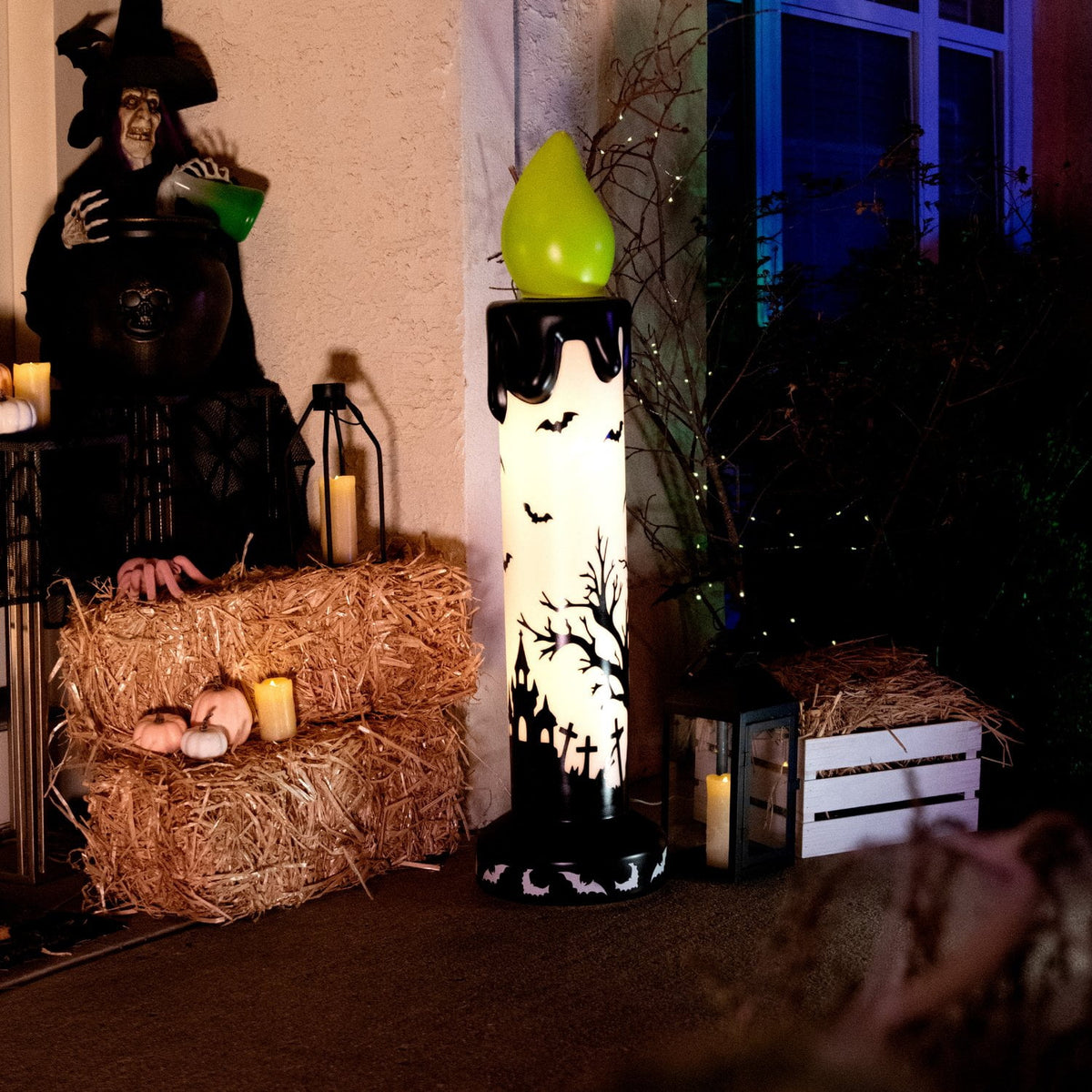 Haunted Hill Farm Halloween Blow Mold Flicker Wick Candle Warm White 3.3-Ft.