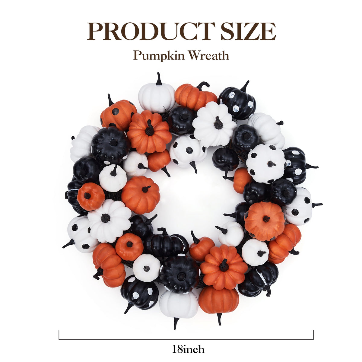 Festisoul Halloween Pumpkin Wreath for Front Door, 18'' Fall Wreath, Rattan Bottom Halloween Indoor Outdoor Decorations for Home, Party, Fireplace