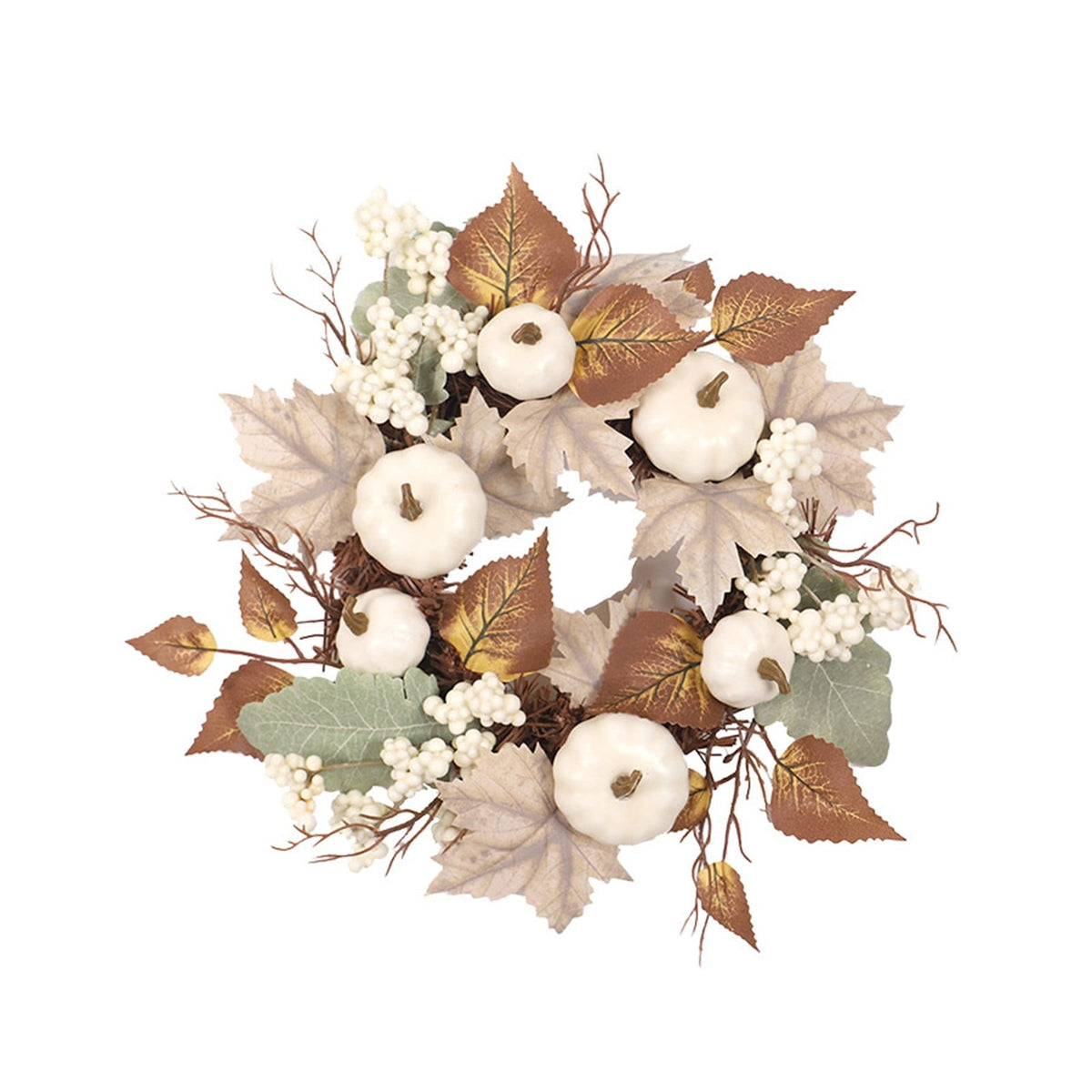 12 Inch Fall Wreath with Pumpkins & Maple Leaves - Autumn Harvest Wreath for Front Door, Thanksgiving & Halloween Farmhouse Decor