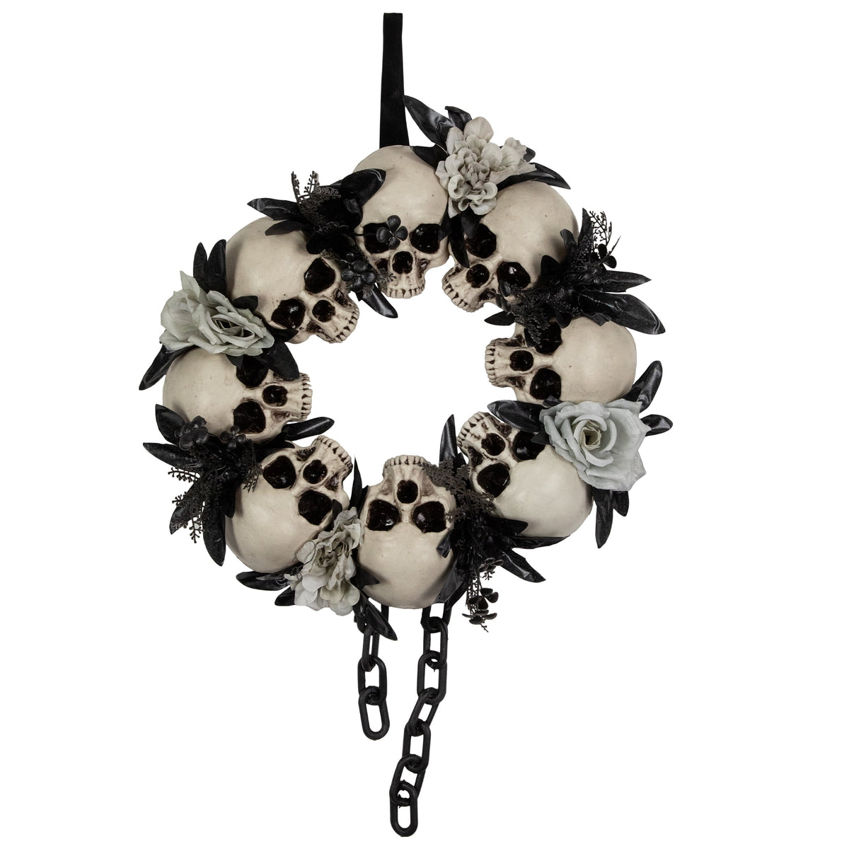 Northlight Skulls and Chains with Roses Small Artificial Halloween Wreath - 15" - Unlit
