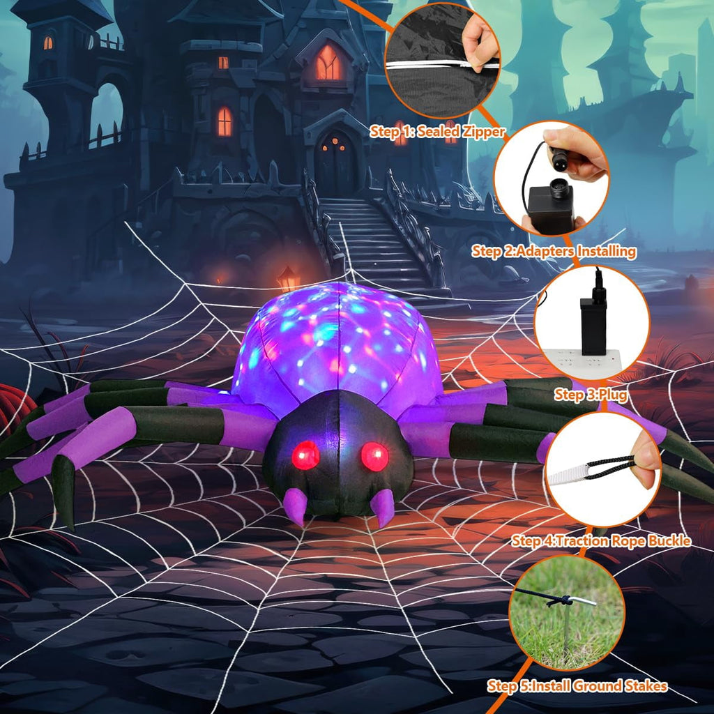 COMIN Halloween Inflatables 9 FT Width Spider Blow Up Yard Decoration with Built-in LED for Yard Garden Party Lawn