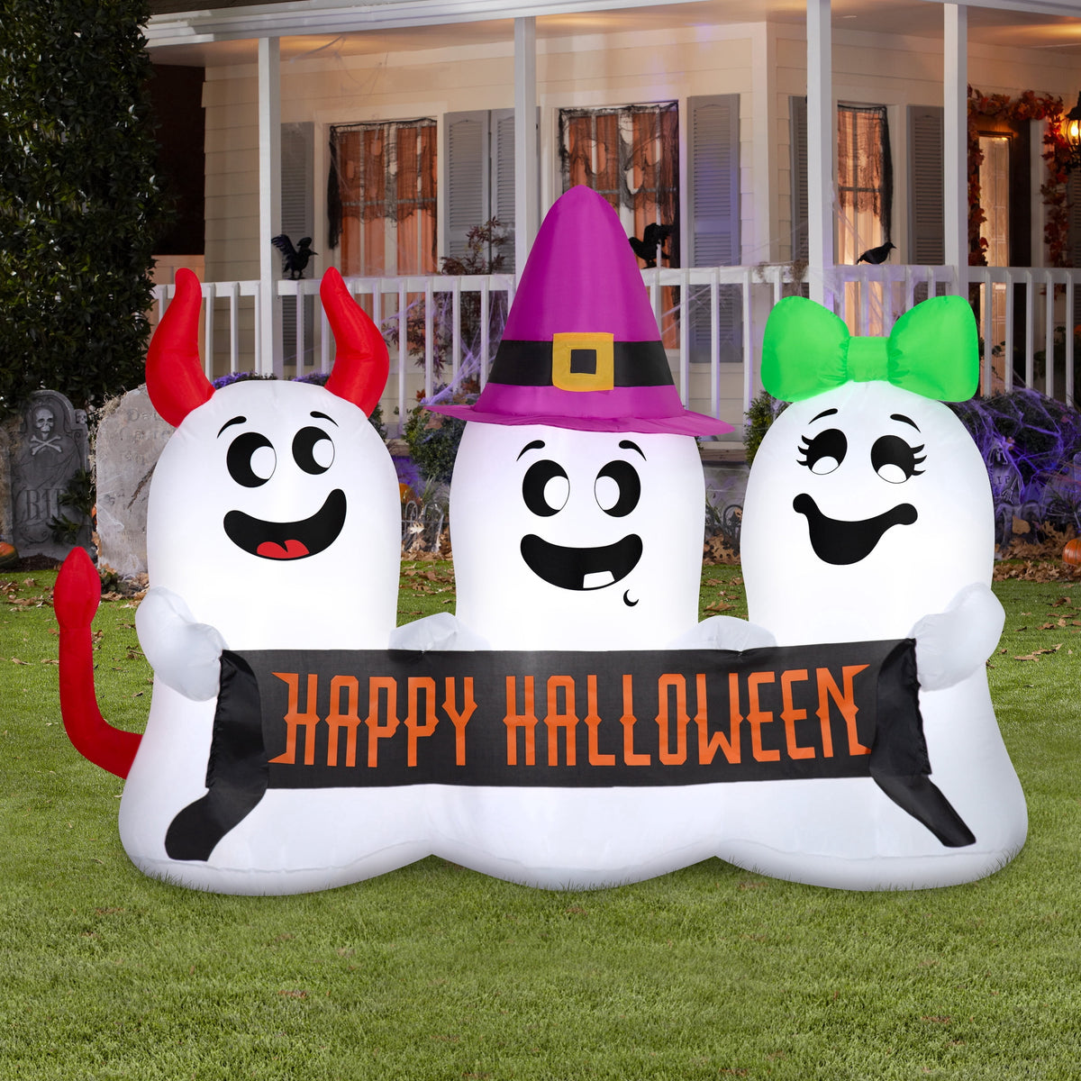 Ghosts Trio with Banner Airblown Yard Inflatable, Multicolor, 5', Halloween by Way To Celebrate