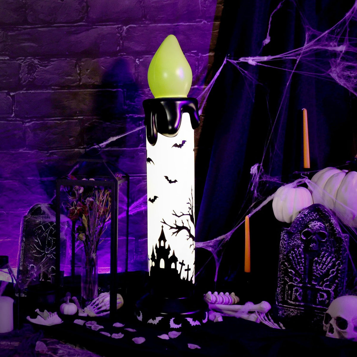 Haunted Hill Farm Halloween Blow Mold Flicker Wick Candle Warm White 3.3-Ft.
