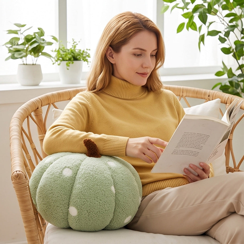 Yhmxh Soft Fluffy Pumpkin Throw Pillow, 3D Plush Sherpa Stuffed Pumpkin Cushion Decor, Cute Autumn Harvest Pumpkin Shaped Plush Toy for Sofa Couch Bed Farmhouse Thanksgiving Halloween Party Decor