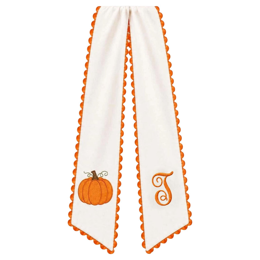 erdimoy Fall Pumpkin Monogram Wreath Sash, 50 Inch Embroidered Wreath Ribbon with Pom Pom Trim, Autumn Harvest Front Door Wreath Decor for Thanksgiving Halloween