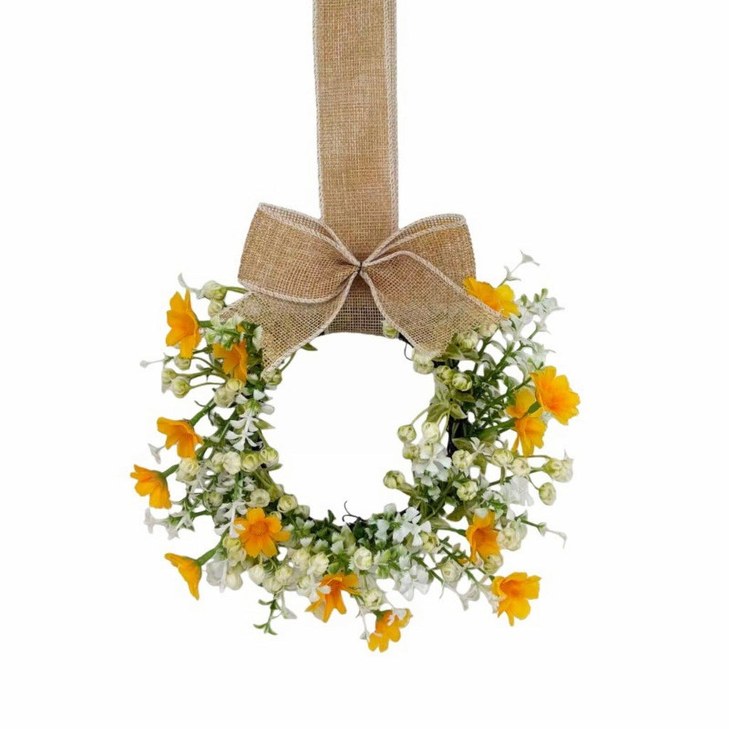 Mini Spring Wreaths, Artificial Daisy Flowers Small Pillar Holder Wreath, Spring Summer Floral Wreath for Candle, Farmhouse, Porch, Front Door, Cabinets, Table Decoration, White