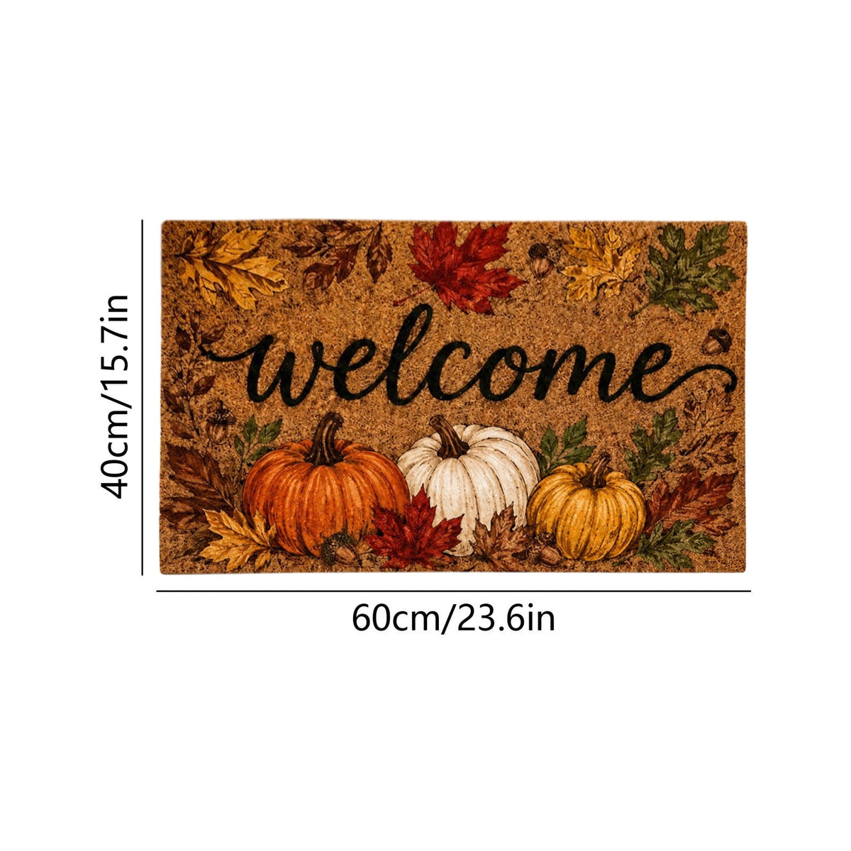 Fall Welcome Coir Door Mat, Fall Harvest Pumpkin Front Door Outdoor Doormat Entrance Porch Non Slip Rubber Rug for Halloween Decor Brown