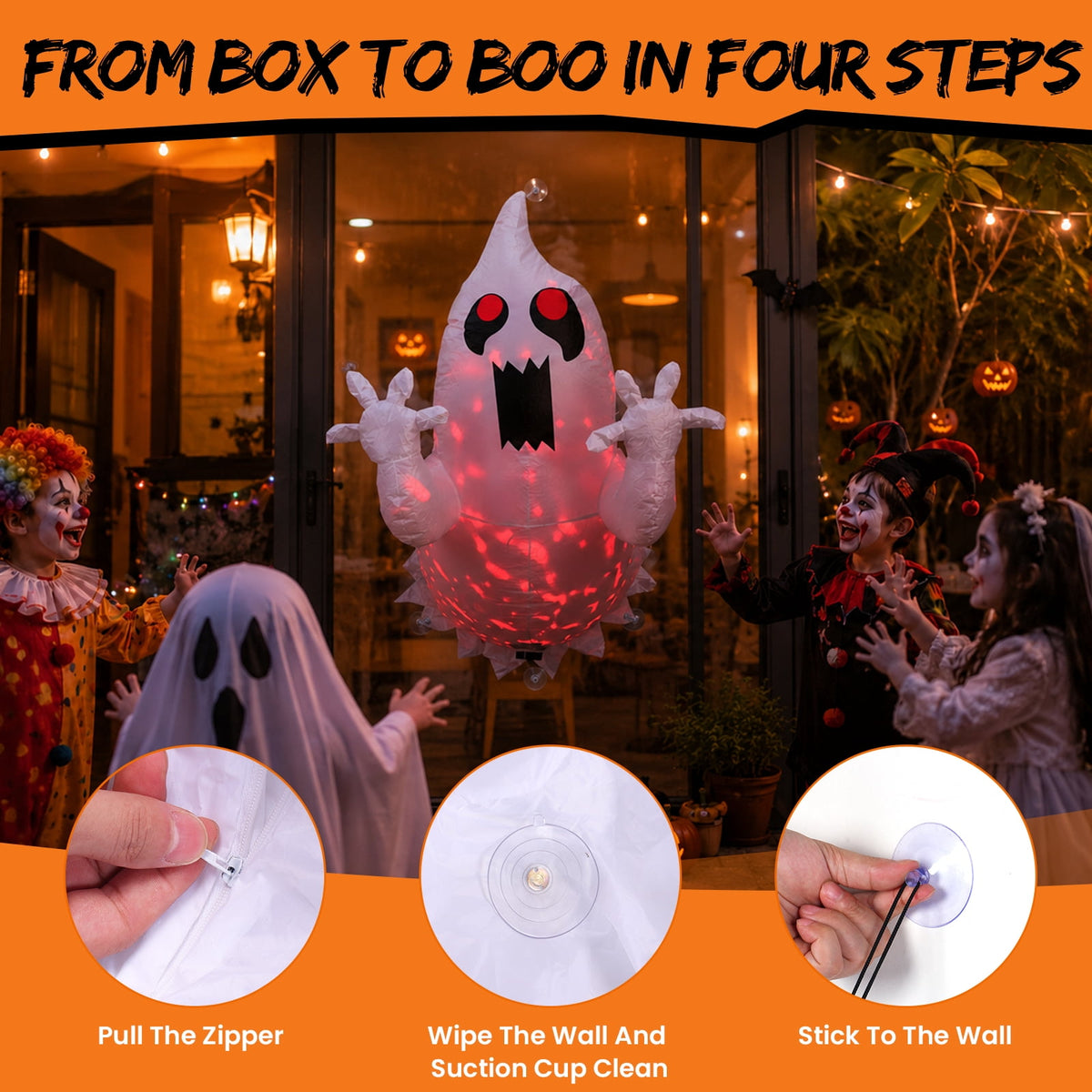 6FT Halloween Inflatable Ghost Pumpkin Decorations with LED Lights, 3 Ghosts Inflatable Yard Decorations for Outdoor Lawn Garden Porch Indoor Party Decorations