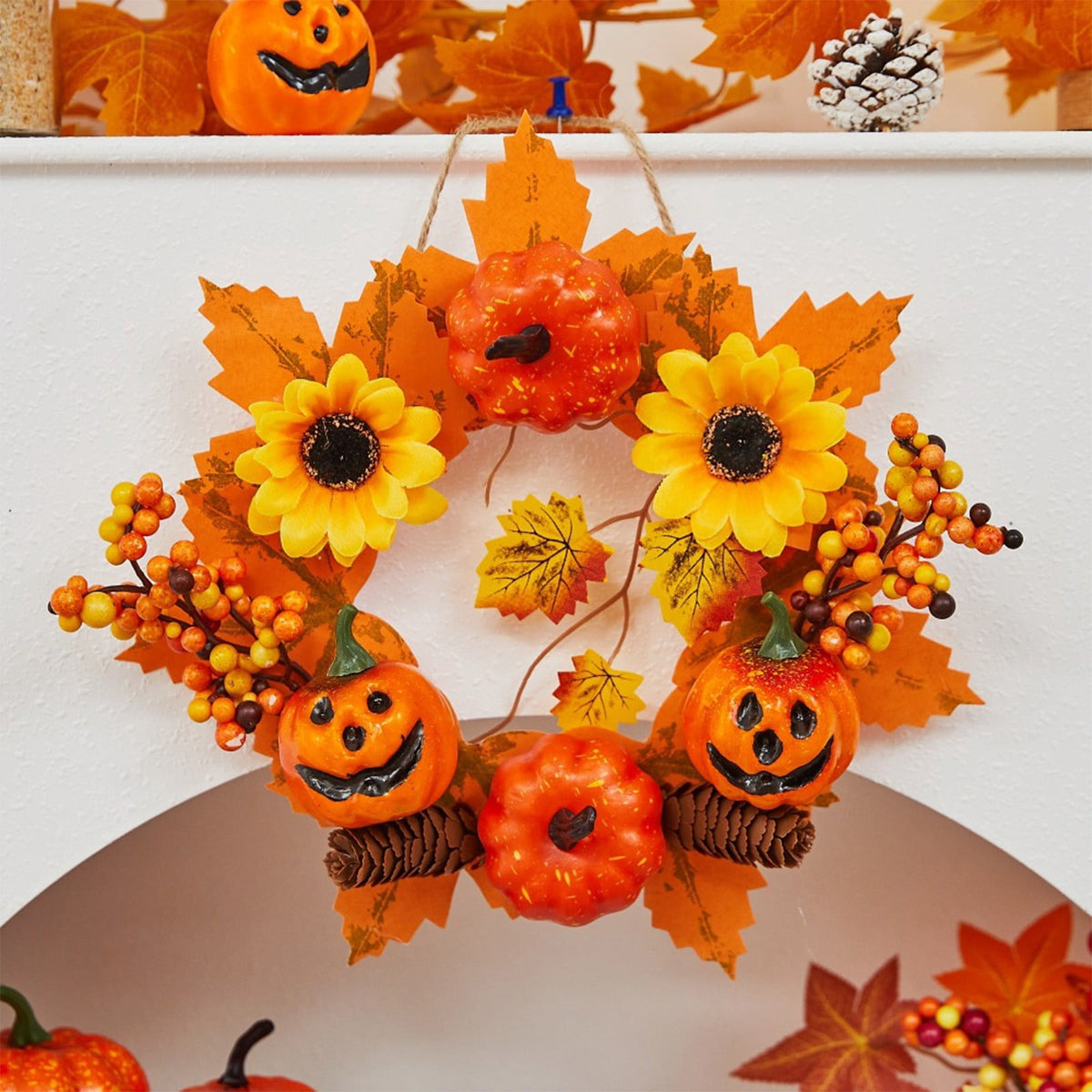 YOTQUSKI Halloween Wreath,Halloween Wreaths For Front Door,Witch Door Wreath Halloween Decorations,with Witch Hat Legs Hanging Lanyard for Party Decorations Indoor Outdoor