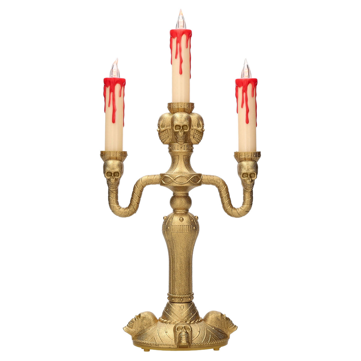 Light-Up Skull Candelabra Decoration, Gold, 13.8", Halloween by Way To Celebrate