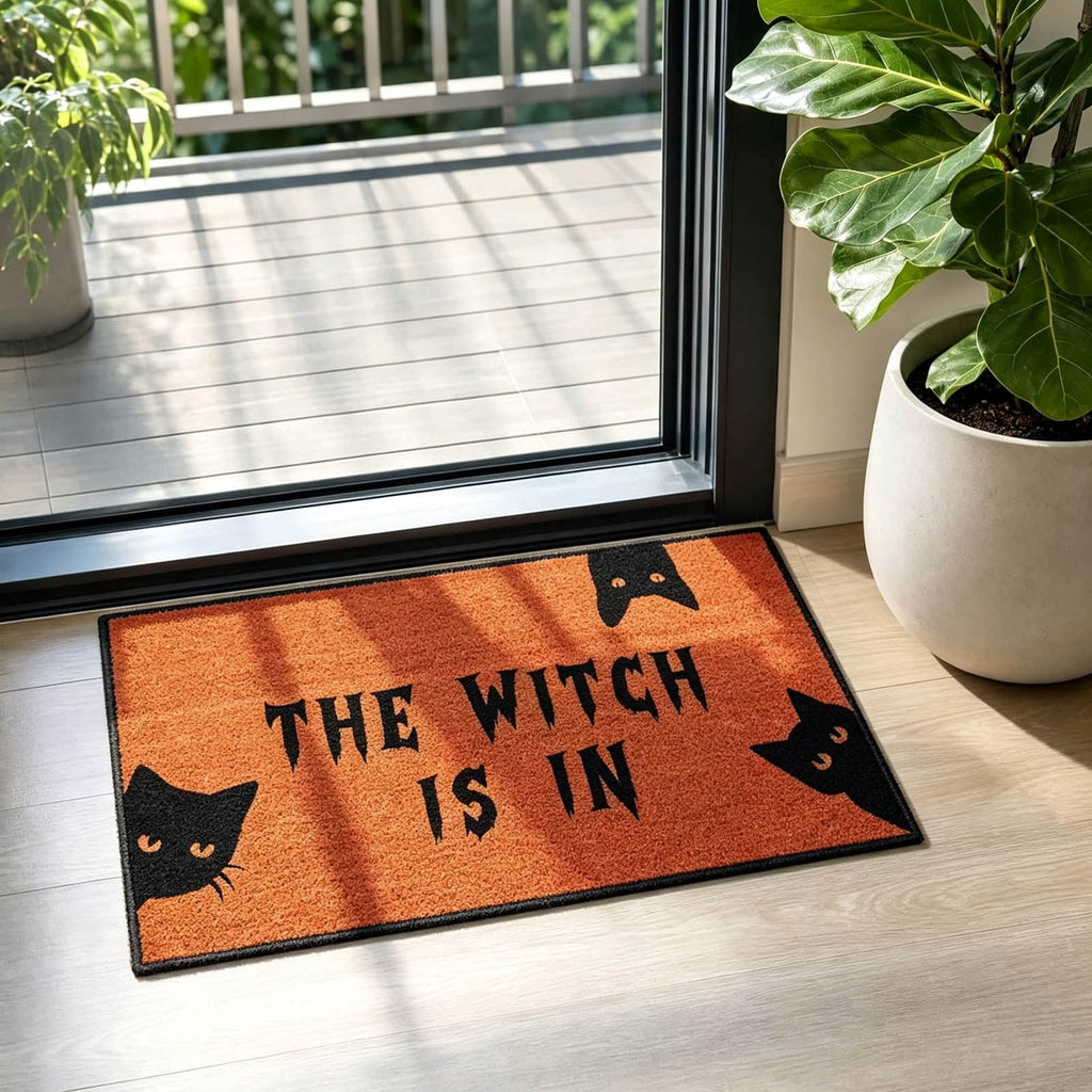Halloween Black Cat Doormat Outdoor 23x15 Inch, Funny Welcome Mat | Non-Slip PVC Backing, No-bleed Stays Vibrant in Covered Outdoor Areas