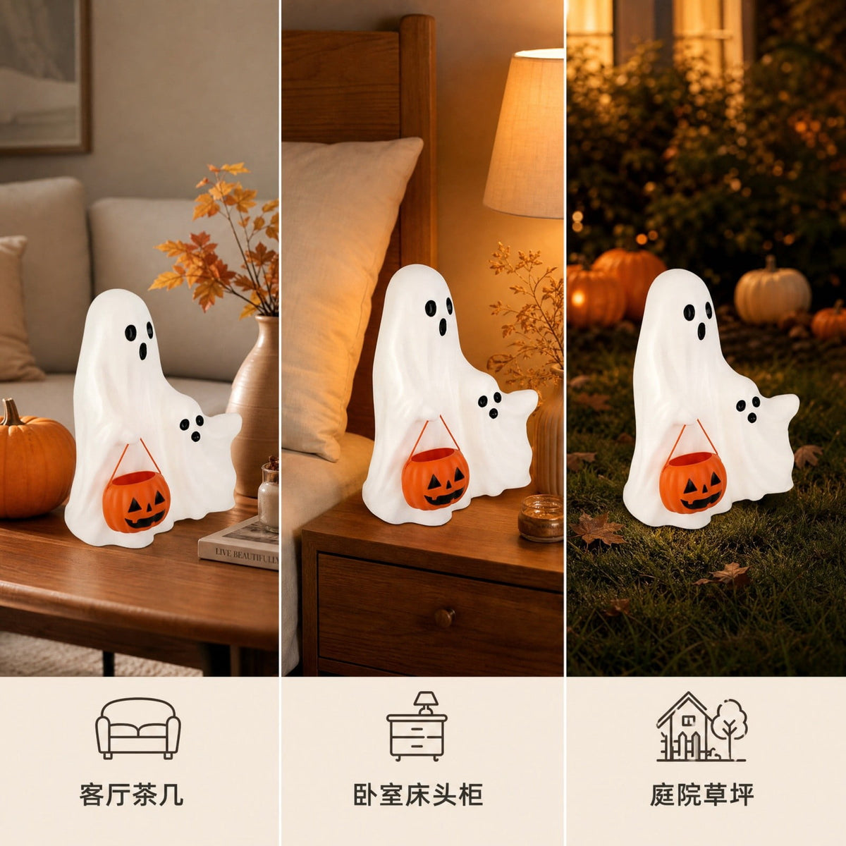 Halloween Decoration Ghost Figurine 11in Resin Ghost Statues with Pumpkin Candy Bowl for Outdoor Indoor Front Door, Porch Yard Lawn Party Decor