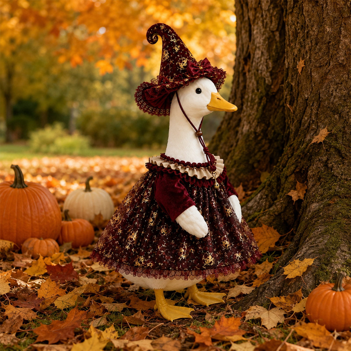 Halloween Garden Porch Decor, Porch Goose Outfits Halloween, 23 Inch Porch Goose Outfits, Witch Dress and Hat Set, Fits 23X11X26 Inch Standing Plush Goose for Front Porch Lawn