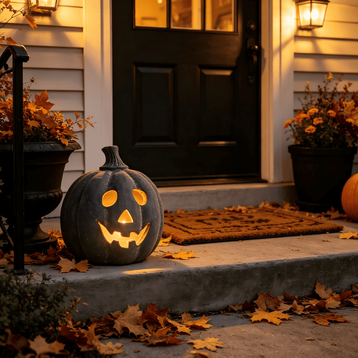 Halloween Decorations Outdoor - Fall Decor - 9.8"H Black Handmade Resin Jack O Lantern Pumpkin - Indoor Outside Gothic Festival House Centerpiece Decoration for Table Garden Living Room Mante