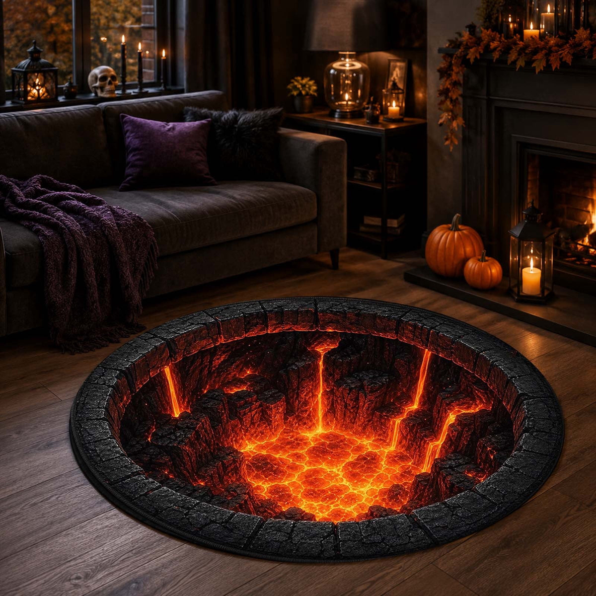 Win s Way 3D Illusion Round Halloween Rug Optical Illusion Doormat Non- Washable Entryway Decor Spooky Fall Front Door Mat for Party Decoration Available in 15.8/23.6/31.5 Inch