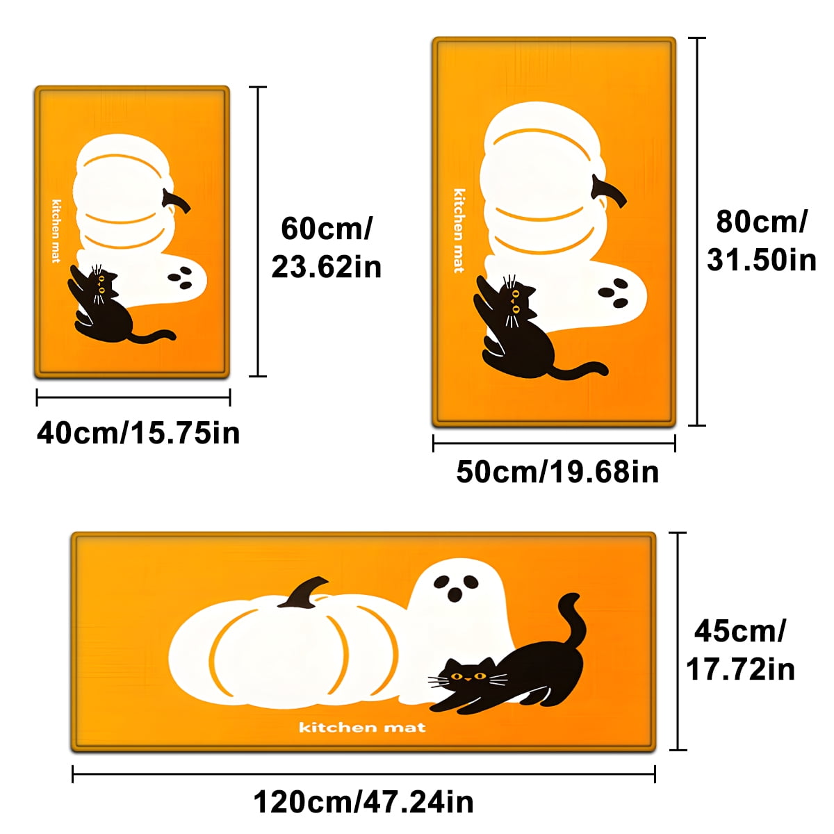 YIMEIS Halloween Orange Ghost Pumpkin Black Cat 1Pc Flannel Mat & Kitchen Rugs,Soft Non-slip,16''×24'' Inches,for Entryway Bathroom