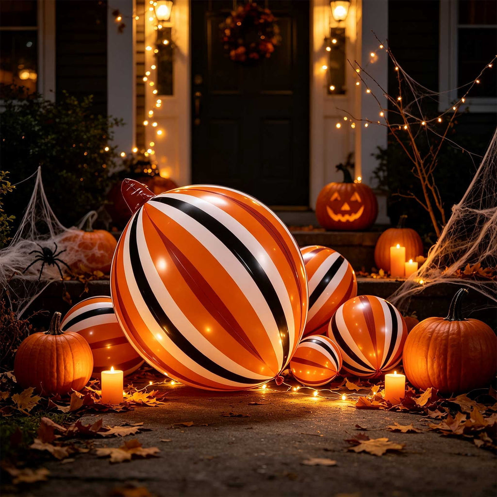 HHJZPR Halloween Pattern Pumpkin Foil Mylar Balloons, Striped Polka Dot Buffalo Plaid Inflatable Pumpkin Ornaments, Fall Farmhouse Party Yard Table Decor Ball