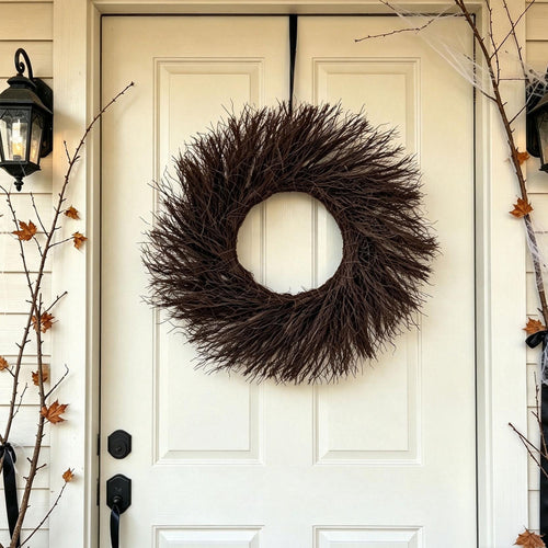 16 Inch Black Twig Halloween Wreath, Black Dead Twig Halloween Wreath, Spooky Bare Branch Garland, Gothic Seasonal Decoration, Spooky Faux Twig Garland for Front Door, Window, Wall Hanging Decor