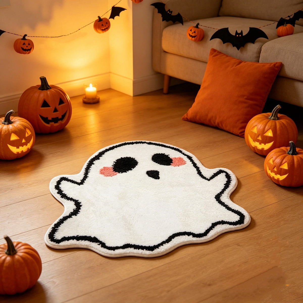 Halloween Decor White Ghost Rug 24x16 inches, Handmade Tufted Fluffy Aesthetic Area Rugs, Cute Soft Cool Non Slip Floor Carpet Bath mat, Living Room, Bathroom, playroom, Kitchen