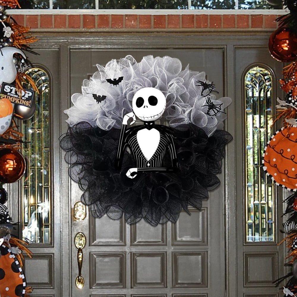 15.7" Halloween Party Skull Jack Wreath Horror Front Door Home Decor Garland Atmosphere Hanging Ring