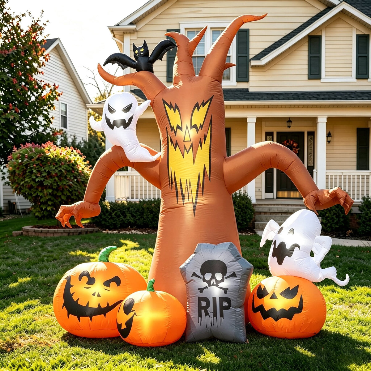 Coolmade 8ft Halloween Inflatables Decorations Inflatable Dead Tree Outdoor Decorations with LED Lights Built-in Blow Up Yard Decoration Pumpkin Ghost for Halloween Outdoor