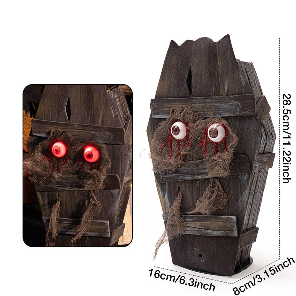 Halloween Animated Walking Coffin Prop – Sound-Activated with Glowing Eyes, Battery-Powered for Haunted House and Yard Displays
