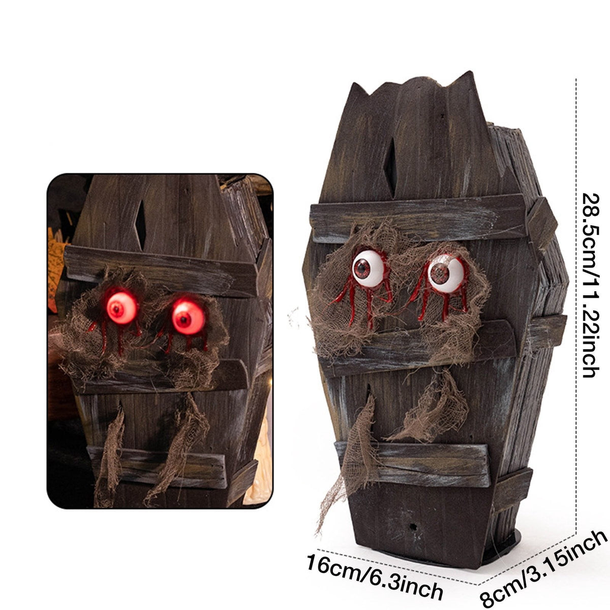 Halloween Animated Walking Coffin Prop – Sound-Activated with Glowing Eyes, Battery-Powered for Haunted House and Yard Displays