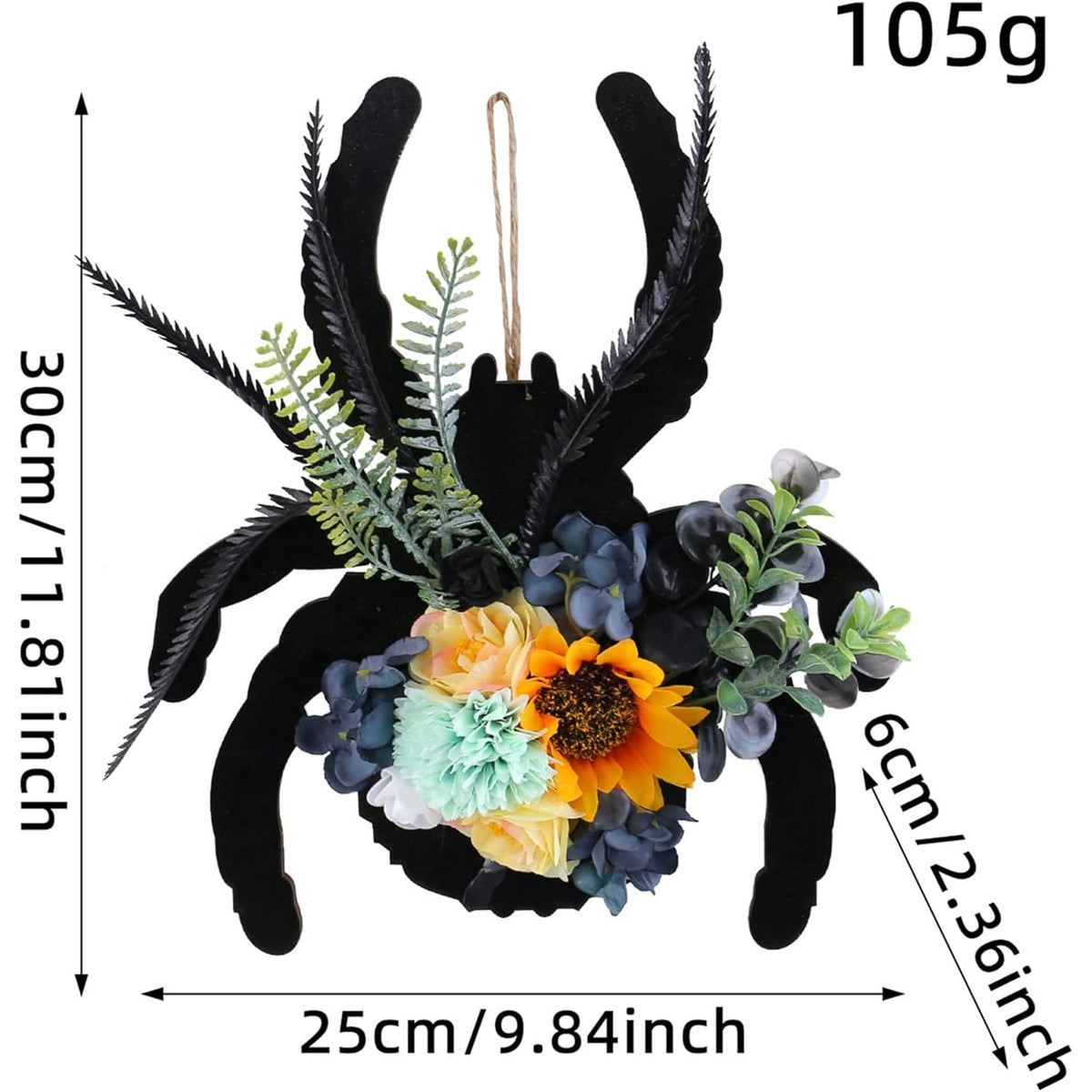 Halloween Door Hanger Wreath Spider Decorations, 30cm Halloween Party Cute Spider Artificial Flower Wreaths Decor with Lights for Front Door Farmhouse Porch Wall Decor Outdoor,Halloween Decorations